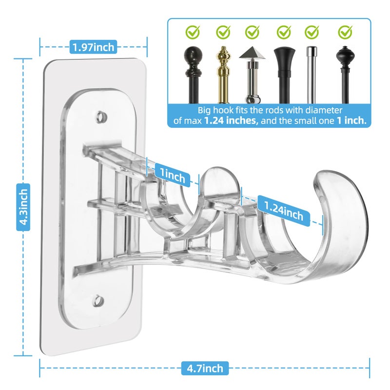Antimbee 12 Pack Double Curtain Rod Bracket  No Drill Adhesive Curtain Rods Holder  No Screw Stick on Double Brackets Curtain Hangers Hooks for Home  Apartment  Dorm  Renter - Image 5